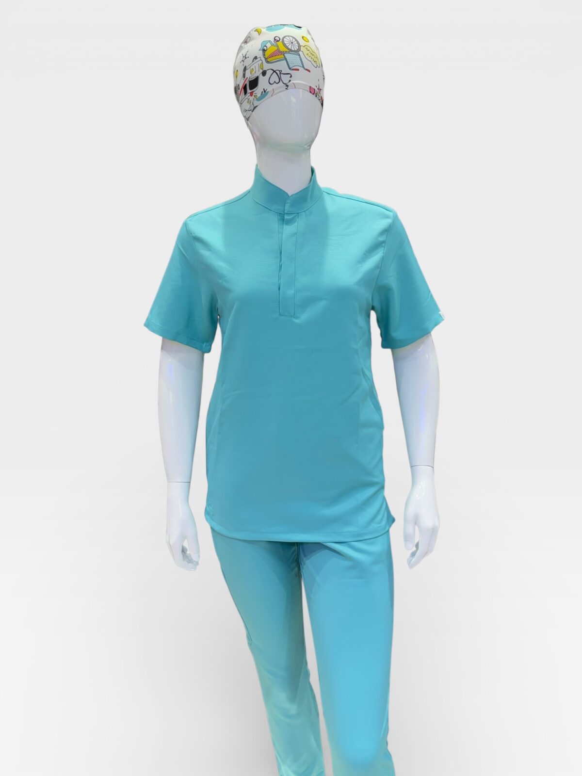 Pyjamas simple Anti Taches col officier vert d’eau